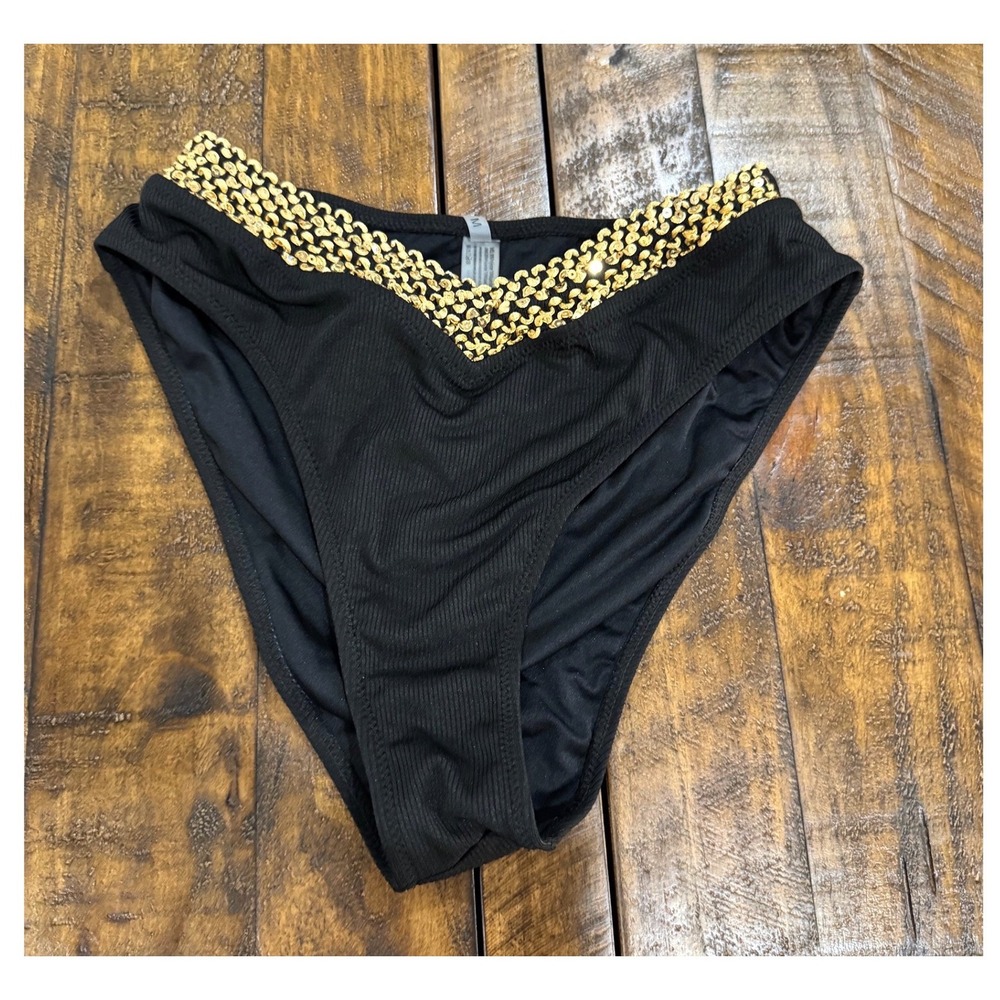 NWT High Leg Bikini Bottom V Front Gold Braided Size M